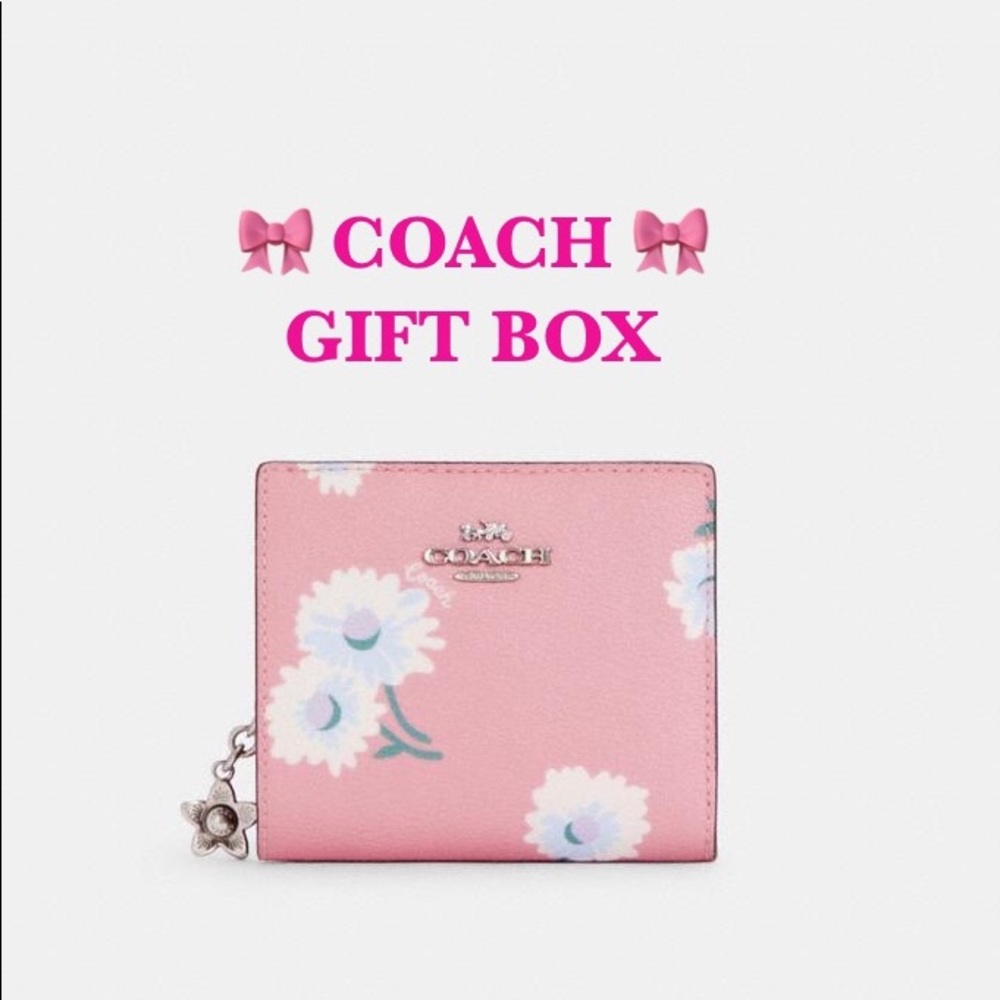 NWT COACH Boxed Snap Wallet With Daisy Print Pink
